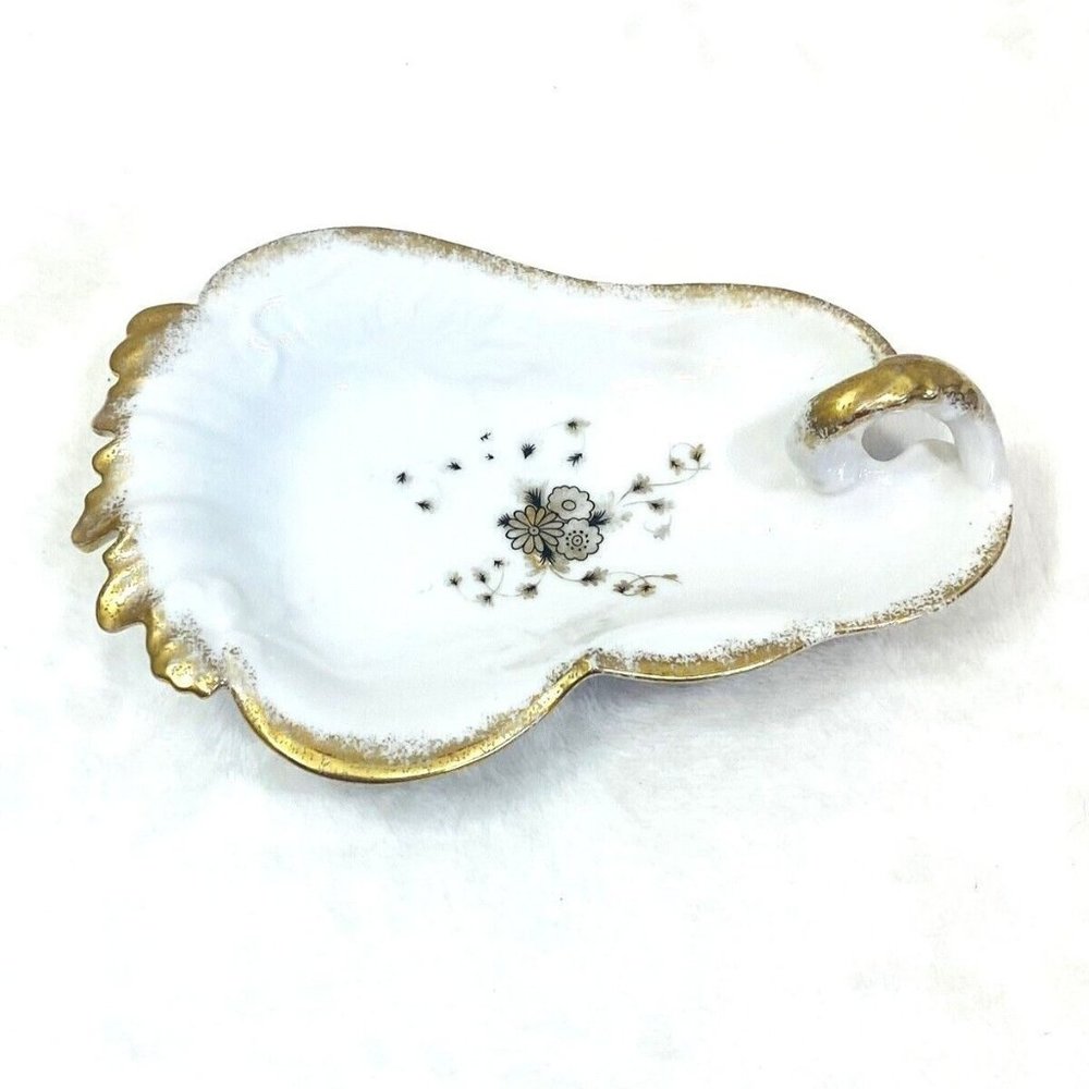 Lefton White Lemon Server Nappy Dish Gold Trim Leaves #5763 1930s Bone China